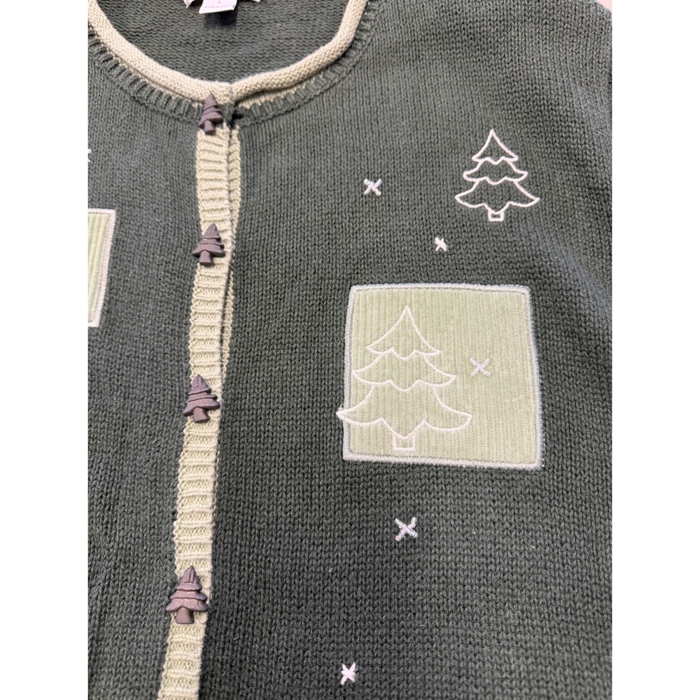 Christopher Banks Christmas Tree Cardigan Sweater Womens Large‎ Green Holiday - Picture 7 of 9